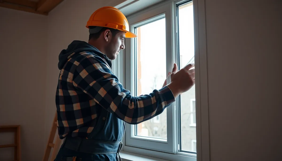 Pose d'une fenêtre en PVC lors d'une rénovation résidentielle