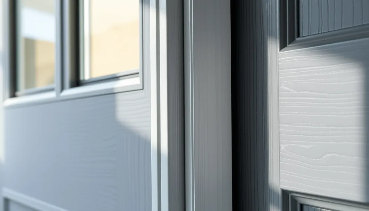 Gros plan sur les surfaces d'une porte en PVC et d'une porte en aluminium montrant les différences de texture