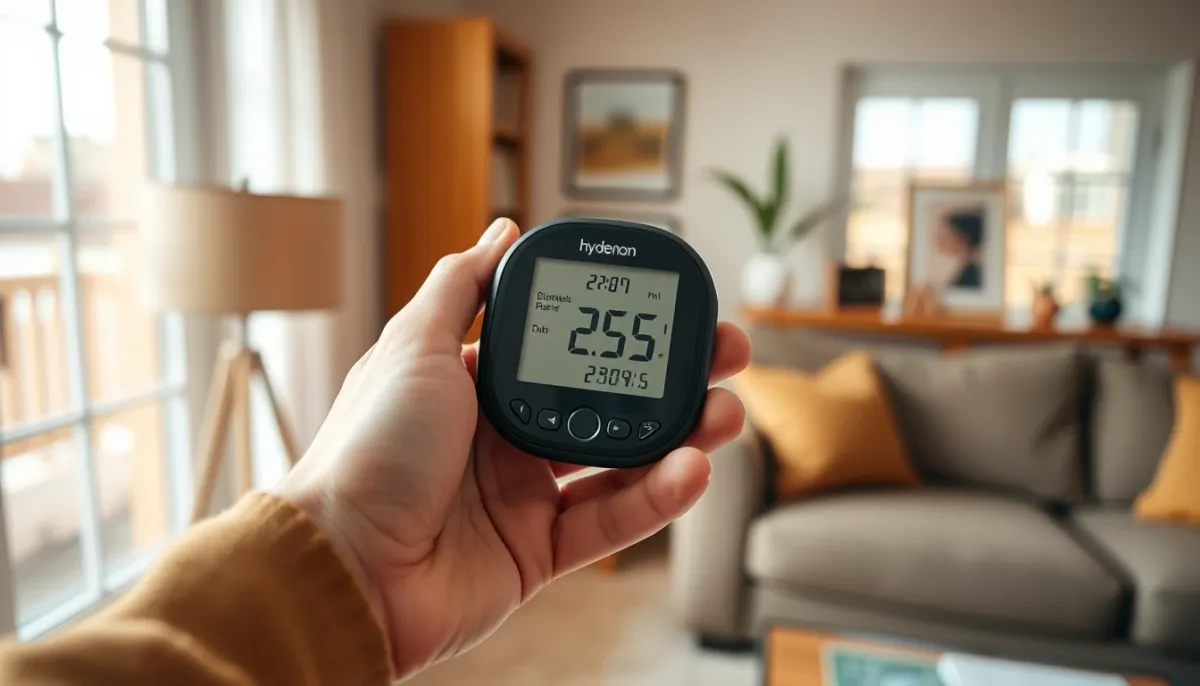 Mesure de l'humidité avec un hygromètre dans un salon