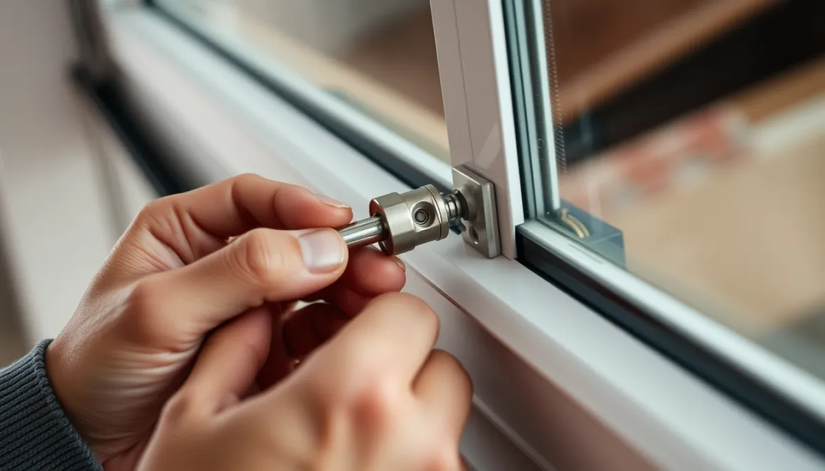 Mains ajustant une came de fermeture de fenêtre avec une clé Allen